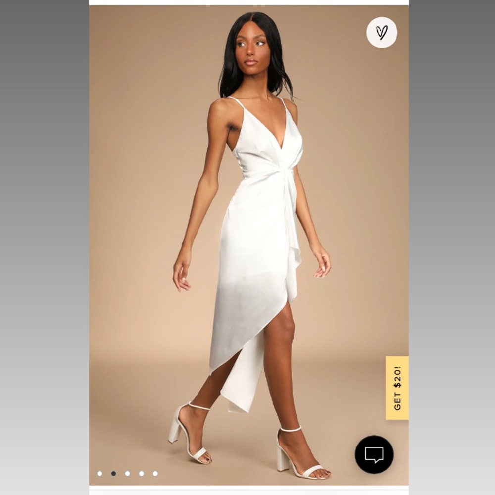 Caught Feelings White Satin Ruffled Midi Dress